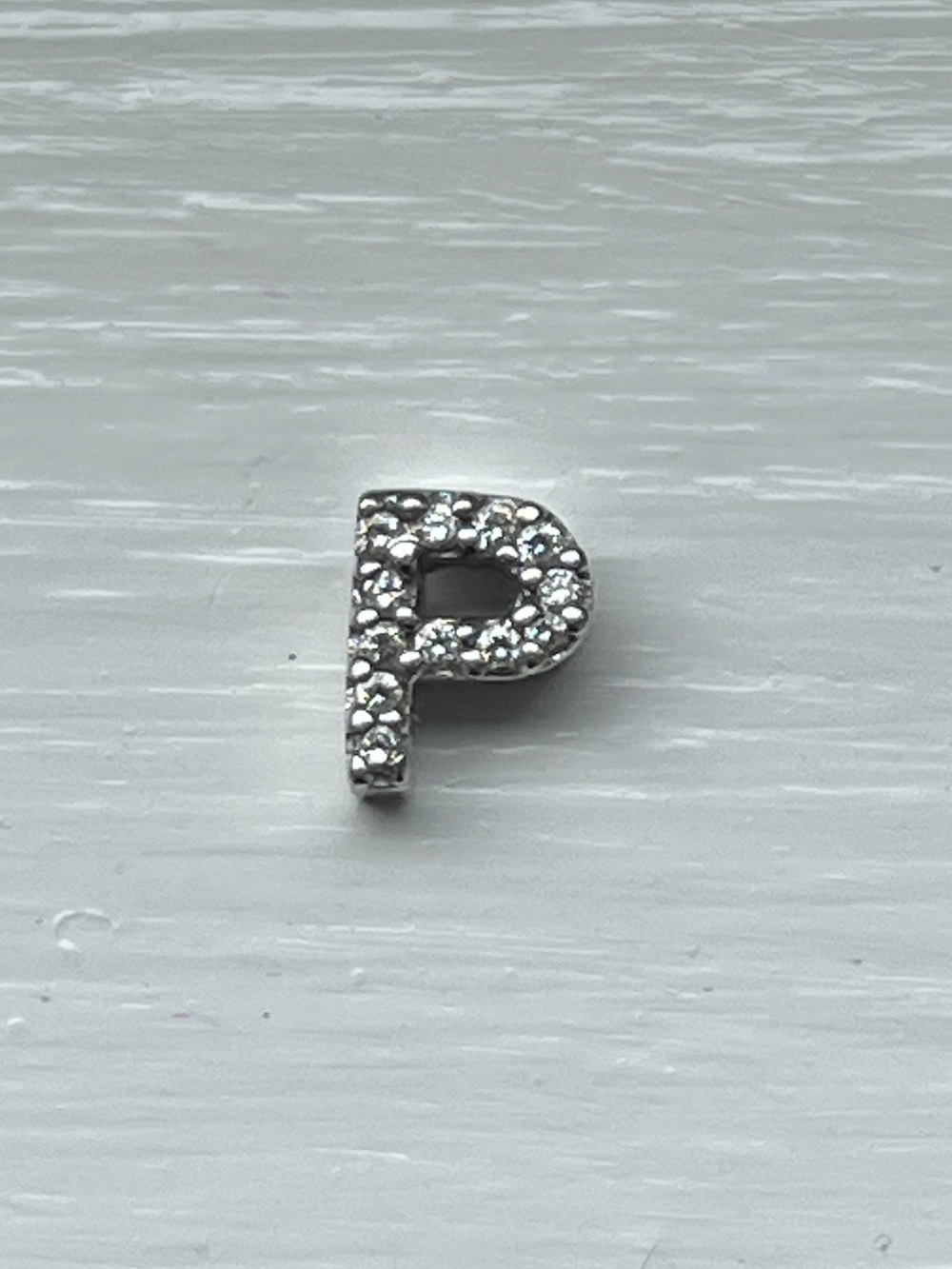 14k White Gold Pavé Diamond Letter "P" Initial Charm Pendant